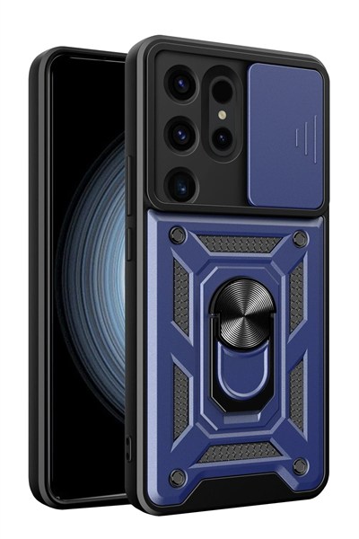 Mey İthalat®  Samsung Galaxy S24 Ultra Kılıf Pars Lens Yüzüklü Silikon - Lacivert
