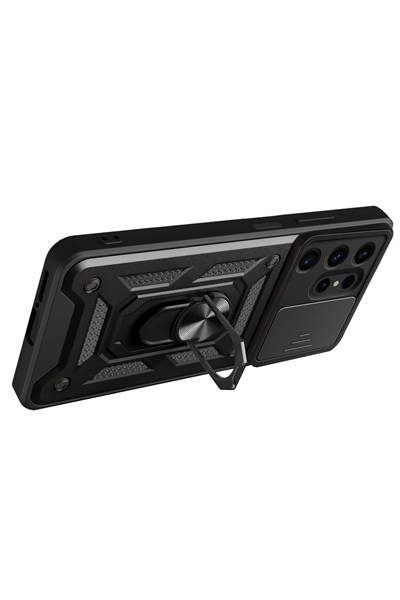 Mey İthalat®  Samsung Galaxy S24 Ultra Kılıf Pars Lens Yüzüklü Silikon - Lacivert