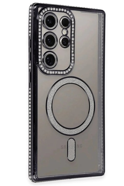 Mey İthalat®  Samsung Galaxy S24 Ultra Kılıf Joke Simli Magneticsafe Kılıf - Siyah