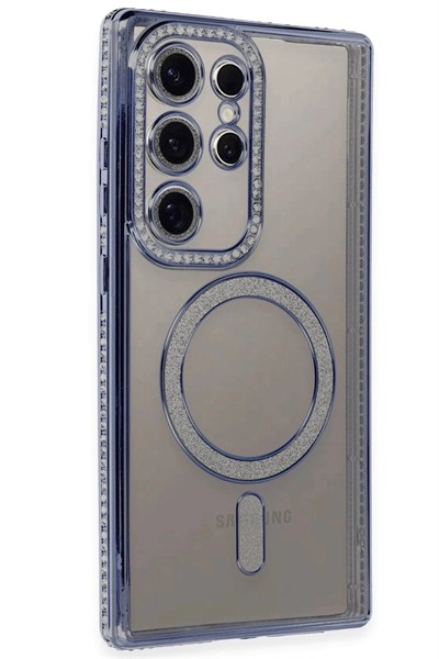 Mey İthalat®  Samsung Galaxy S24 Ultra Kılıf Joke Simli Magneticsafe Kılıf - Mavi