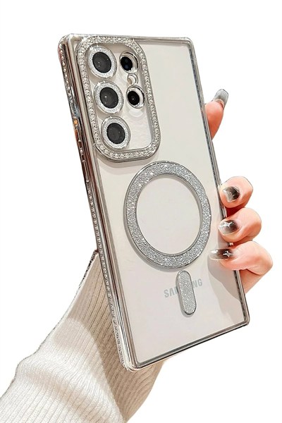 Mey İthalat®  Samsung Galaxy S24 Ultra Kılıf Joke Simli Magneticsafe Kılıf - Siyah