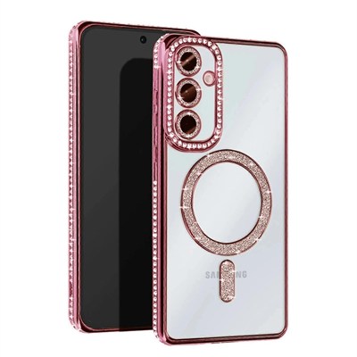Mey İthalat®  Samsung Galaxy S25 Edge Joke Simli Magneticsafe Kılıf - Pembe