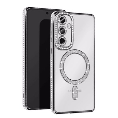 Mey İthalat®  Samsung Galaxy S25 Edge Joke Simli Magneticsafe Kılıf - Gümüş