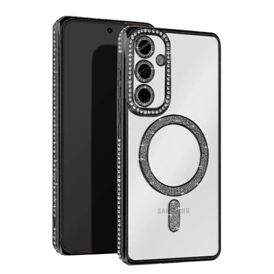 Mey İthalat®  Samsung Galaxy S25 Edge Joke Simli Magneticsafe Kılıf - Siyah