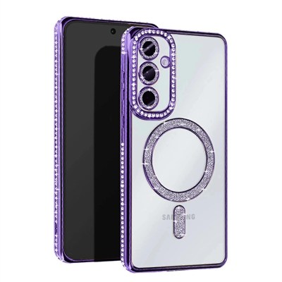 Mey İthalat®  Samsung Galaxy S25 Edge Joke Simli Magneticsafe Kılıf - Derin Mor