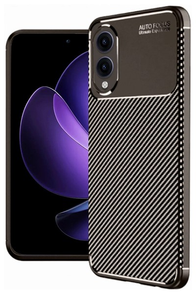 Mey İthalat®  Samsung Galaxy S25 Edge Kılıf Auto Focus Karbon Kapak - Kahverengi