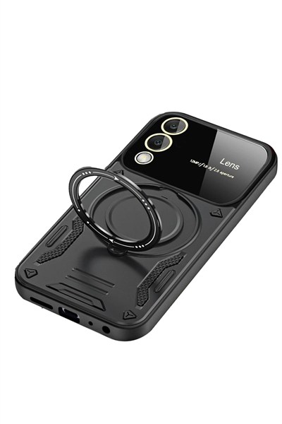 Mey İthalat®  Samsung Galaxy S25 Edge Kılıf Joy Lens Standlı Kapak - Siyah