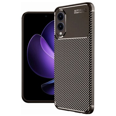Mey İthalat®  Samsung Galaxy S25 Edge Kılıf Auto Focus Karbon Kapak - Kahverengi