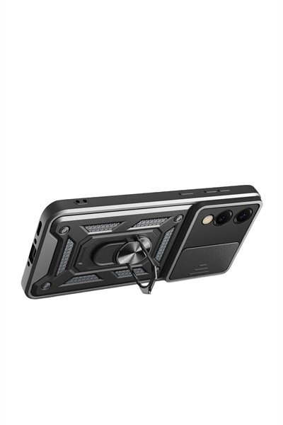 Mey İthalat®  Samsung Galaxy S25 Edge Pars Lens Yüzüklü Silikon - Siyah