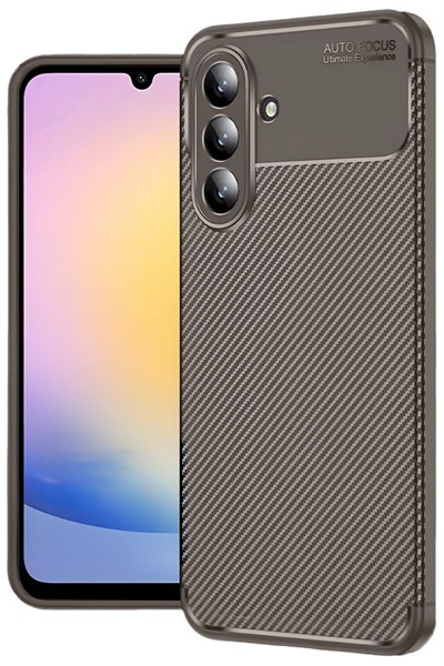 Mey İthalat®  Samsung Galaxy S25 FE Auto Focus Karbon Kapak - Kahverengi
