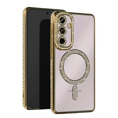 Mey İthalat®  Samsung Galaxy S25 FE Joke Simli Magneticsafe Kılıf - Gold