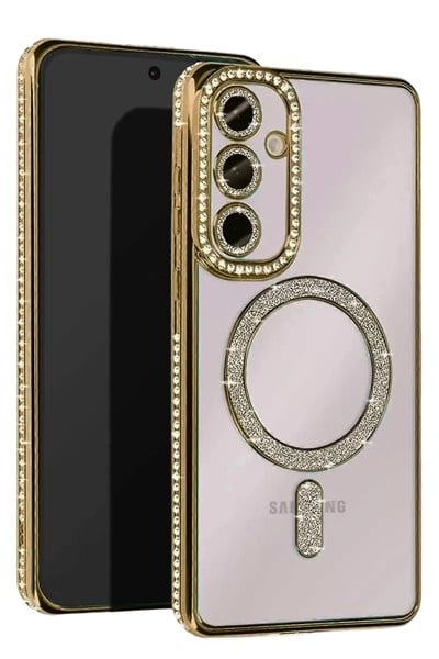 Mey İthalat®  Samsung Galaxy S25 FE Joke Simli Magneticsafe Kılıf - Gold