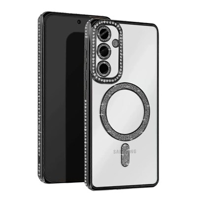 Mey İthalat®  Samsung Galaxy S25 FE Joke Simli Magneticsafe Kılıf - Siyah