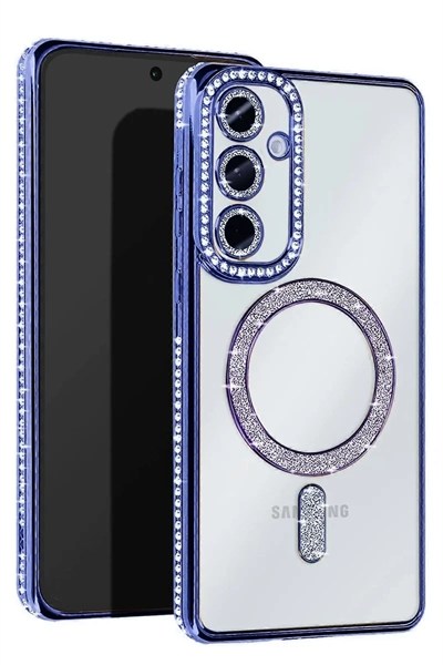 Mey İthalat®  Samsung Galaxy S25 FE Joke Simli Magneticsafe Kılıf - Mavi