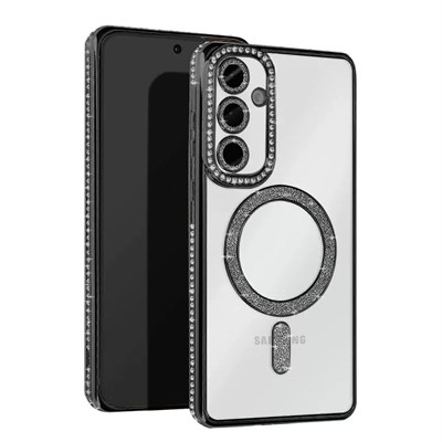 Mey İthalat®  Samsung Galaxy S25 FE Joke Simli Magneticsafe Kılıf - Siyah