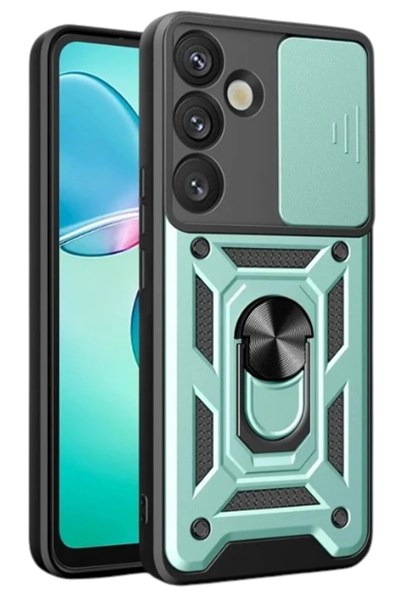 Mey İthalat®  Samsung Galaxy S25 FE Pars Lens Yüzüklü Silikon - Yeşil