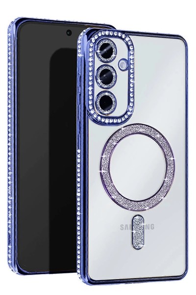 Mey İthalat®  Samsung Galaxy S25 Kılıf Joke Simli Magneticsafe Kılıf - Mavi