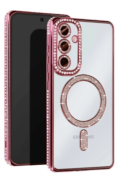 Mey İthalat®  Samsung Galaxy S25 Kılıf Joke Simli Magneticsafe Kılıf - Pembe