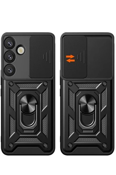Mey İthalat®  Samsung Galaxy S25 Kılıf Pars Lens Yüzüklü Silikon - Siyah