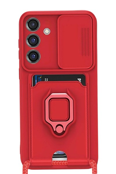 Mey İthalat®  Samsung Galaxy S25 Plus Kılıf Zuma Kartvizitli Yüzüklü Silikon - Kırmızı