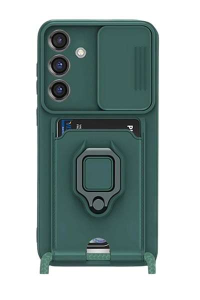 Mey İthalat®  Samsung Galaxy S25 Plus Kılıf Zuma Kartvizitli Yüzüklü Silikon - Yeşil