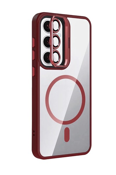 Mey İthalat®  Samsung Galaxy S25 Remim Lensli Magsafe Standlı Kapak - Bordo