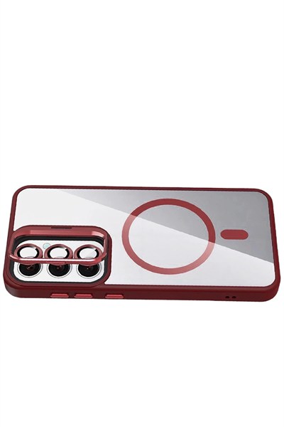 Mey İthalat®  Samsung Galaxy S25 Remim Lensli Magsafe Standlı Kapak - Bordo