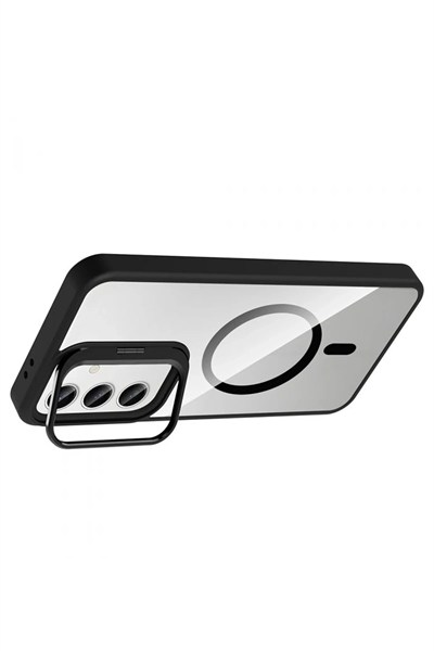Mey İthalat®  Samsung Galaxy S25 Remim Lensli Magsafe Standlı Kapak - Siyah