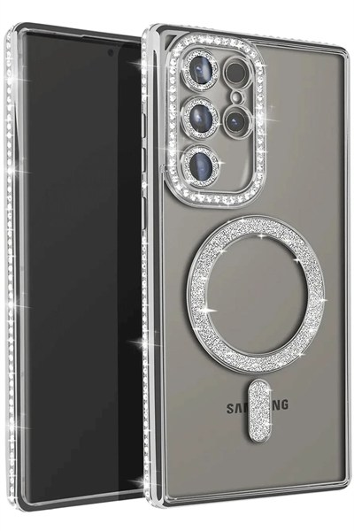 Mey İthalat®  Samsung Galaxy S25 Ultra Kılıf Joke Simli Magneticsafe Kılıf - Gümüş