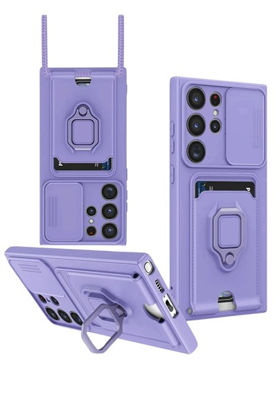 Mey İthalat®  Samsung Galaxy S25 Ultra Kılıf Zuma Kartvizitli Yüzüklü Silikon - Lila