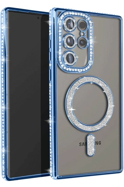 Mey İthalat®  Samsung Galaxy S25 Ultra Kılıf Joke Simli Magneticsafe Kılıf - Mavi