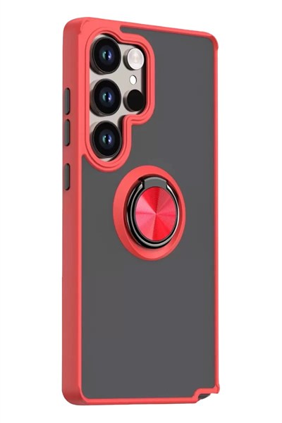 Mey İthalat®  Samsung Galaxy S26 Ultra Montreal Yüzüklü Silikon Kapak - Kırmızı
