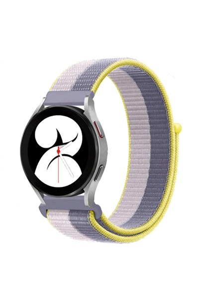 Mey İthalat®  Samsung Galaxy Watch 4 Hasırlı Cırtcırtlı Kordon - Gri-Beyaz