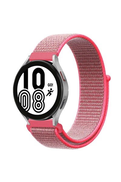 Mey İthalat®  Samsung Galaxy Watch 4 Hasırlı Cırtcırtlı Kordon - Pembe