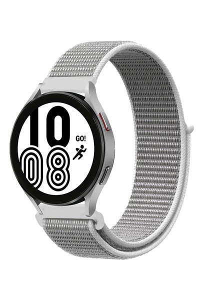 Mey İthalat®  Samsung Galaxy Watch 4 Hasırlı Cırtcırtlı Kordon - Beyaz