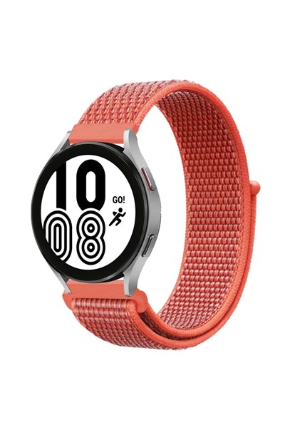 Mey İthalat®  Samsung Galaxy Watch 4 Hasırlı Cırtcırtlı Kordon - Turuncu
