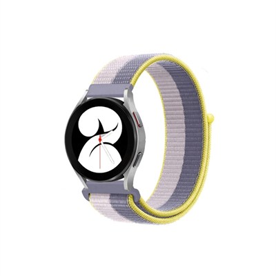 Mey İthalat®  Samsung Galaxy Watch 4 Hasırlı Cırtcırtlı Kordon - Gri-Beyaz