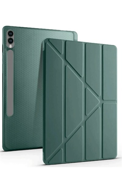 Mey İthalat®  Samsung Galaxy X610 Tab S9 FE Plus 12.4 Kılıf Kalemlikli Mars Tablet Kılıfı - Koyu Yeşil