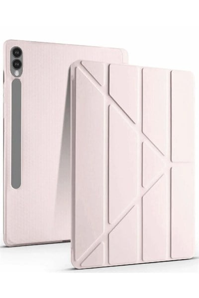 Mey İthalat®  Samsung Galaxy X610 Tab S9 FE Plus 12.4 Kılıf Kalemlikli Mars Tablet Kılıfı - Rose Gold