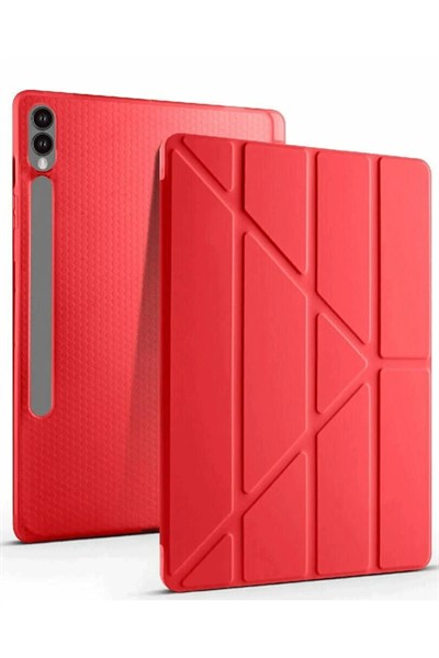 Mey İthalat®  Samsung Galaxy X610 Tab S9 FE Plus 12.4 Kılıf Kalemlikli Mars Tablet Kılıfı - Kırmızı