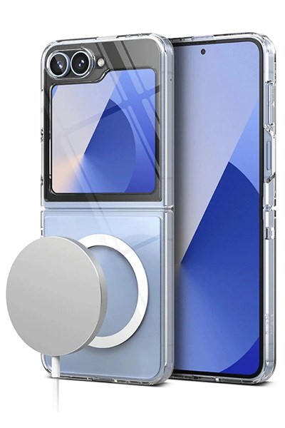Mey İthalat®  Samsung Galaxy Z Flip 6 Kılıf Magneticsafe Şeffaf Silikon - Şeffaf