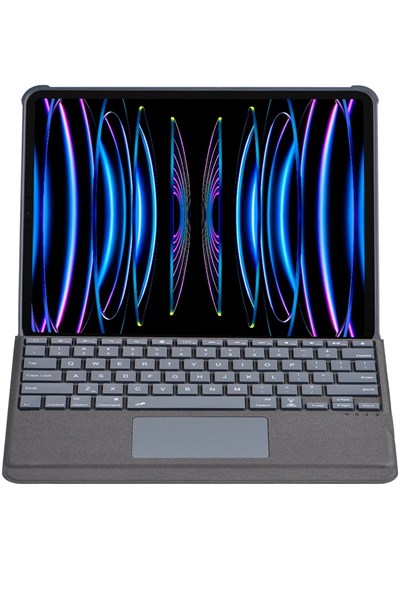 Mey İthalat®  T5509D iPad Pro 12.9 (2022) Kılıf Palermo Ledli Klavyeli Standlı Tablet Kılıfı - Siyah