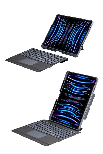 Mey İthalat®  T5509D iPad Pro 12.9 (2022) Kılıf Palermo Ledli Klavyeli Standlı Tablet Kılıfı - Siyah