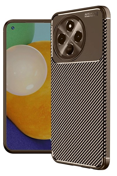 Mey İthalat®  Tecno Spark 30 Pro Kılıf Auto Focus Karbon Kapak - Kahverengi