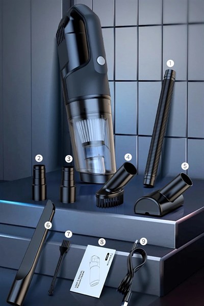 Mey İthalat®  VC006 50W 4000 mAh Bataryalı Kablosuz Çok Fonksiyonlu Araç Süpürge - Siyah