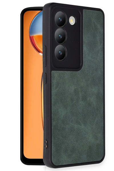 Mey İthalat®  Vivo V30 Lite 4G Kılıf Aras Deri Kapak - Koyu Yeşil