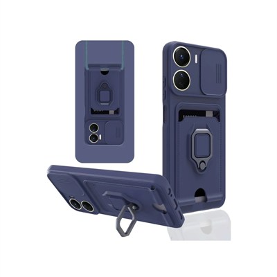 Mey İthalat®  Vivo Y16 Kılıf Zuma Kartvizitli Yüzüklü Silikon - Lacivert