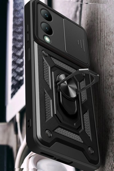 Mey İthalat®  Vivo Y17S Kılıf Pars Lens Yüzüklü Silikon - Gümüş