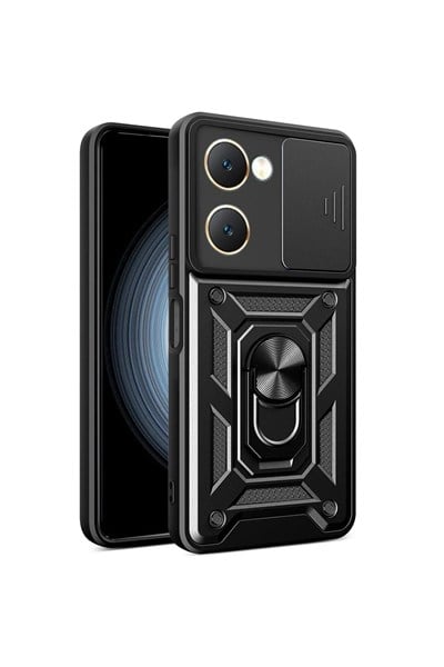 Mey İthalat®  Vivo Y18 Kılıf Pars Lens Yüzüklü Silikon - Siyah