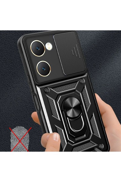 Mey İthalat®  Vivo Y18 Kılıf Pars Lens Yüzüklü Silikon - Siyah